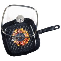 Сковорода-гриль Panairo Lordom LO-27-G, 27х27 см, с крышкой, черный гранит