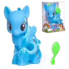 Пони с расческой 11,5х7 см, ГОЛУБАЯ, в прозрачной коробочке Junfa Toys