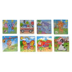 Пазл из дерева 9 элементов, 8 видов в ассортименте, 14,7x0,5x14,7см Junfa Toys