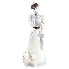 Статуэтка. Дулевский фарфоровый завод. Дама с собачкой (в голубом). 22 см.