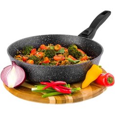 Сковорода глубокая 26 см Elan Gallery гармония вкуса Черный мрамор Индукция съемная ручка без крышки