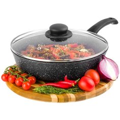 Сковорода глубокая "Гармония вкуса", цвет: черный мрамор, с крышки, 26 см Elan Gallery