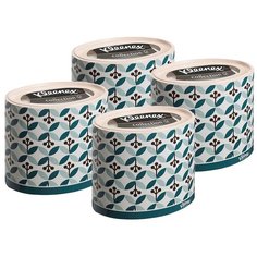 Набор Бумажные салфетки для лица Kleenex, круглая коробка, зеленые листочки, 3-сл, 64 шт х4уп