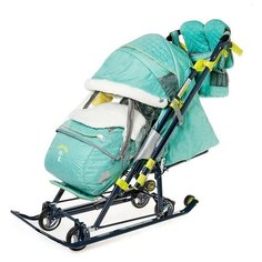 Nika Kids Санки-коляска «Ника Детям НД 7-7», дизайн в джинсовом стиле, цвет зелёный, с механизмом качания