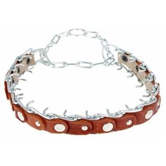 Зооник Ошейник строгий проволочный "Зооник", сварная цепь и кожа, 3 мм, ширина 3 см, ОШ 50-70 см, микс