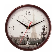 Часы настенные TROYKA 91931927, круг, с рисунком "Paris", коричневая рамка, 23х23х4 см Тройка