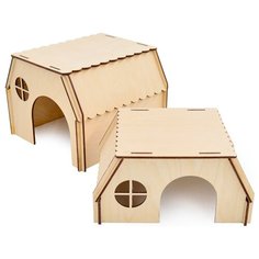 Домик для грызунов Плоская резная крыша, окошко, фанера 20*15*10 см Hunter