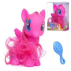 Пони с расческой 11,5x7 см, ярко-розовая Junfa F105-1