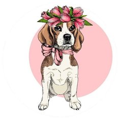 Алмазная мозаика "Щенок с розовым бантом" круглая, блестящая, 18 см. Рыжий кот RDS18011