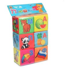 Кубики Плюшики мягкие для малышей "Весёлая азбука" 7х7 см. Русский стиль Д-413-18