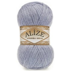 Пряжа Alize Angora Gold однотонная, 20 % шерсть, 80 % акрил, 100 г, 550 м, 221 светлый джинс меланж