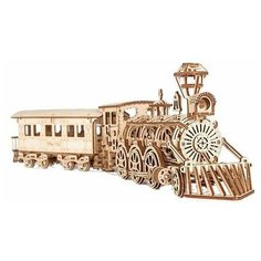 Механический 3D-пазл из дерева Wood Trick Локомотив R17 с рельсами
