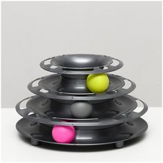 Игровой комплекс "Пижон" для кошек с 3 шариками "Пирамида",15 x 24 x 13,2 см, серебристый