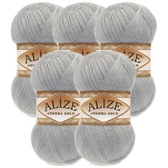 Пряжа Alize Angora Gold, 20 % шерсть, 80 % акрил, 100 г, 550 м, 5 шт., 21 серый