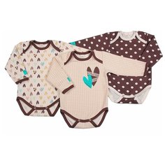 Набор боди lucky child (3 шт.) размер 20 (62-68), бежевый/коричневый