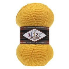 Пряжа Alize Lanagold Fine (Ланаголд Файн) 216 желтый 49% шерсть, 51% акрил 100г 390м 5шт
