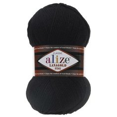 Пряжа Alize Lanagold Fine (Ланаголд Файн) 60 черный 49% шерсть, 51% акрил 100г 390м 5шт