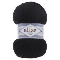 Пряжа Alize Lanagold 800 60 черный (Ланаголд 800) 49% шерсть, 51% акрил 100г 800м 5шт
