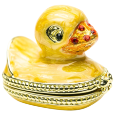 Шкатулка-фигурка декоративная интерьерная в стиле Фаберже (Faberge) сувенирная коллекционная универсальная шкатулка для ювелирных украшений, бижутерии, мелочей "Утка жёлтая маленькая" статуэтка, фигурка, декор, винтаж, антик, подарки, интерьер, сувени Keren Kopal