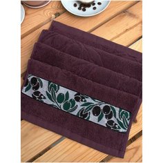 Махровое кухонное полотенце с вышивкой оливки PARISA HOME (30х60 см., цвет бордовый)