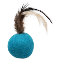 Игрушка для кошки Japan Premium Pet Мяч из овечьей шерсти с перьями птицы, серия "Волшебная коробка для кошки", голубой
