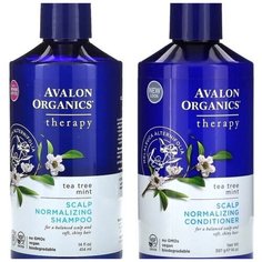 Набор, Avalon Organics, шампунь и кондиционер для нормализации состояния кожи головы, чайное дерево и мята, 414 мл, 397 мл