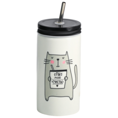 Дорого внимание Стакан с трубочкой Ты моё счастье, 480 мл белый/черный