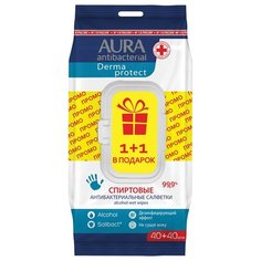Салфетки влажные Aura 20x15, антибактериальные, спиртовые, 40шт. (4600999033971)