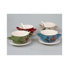 Набор бульонниц Rosenberg 340мл 4 шт с ложками и блюдцем 8817