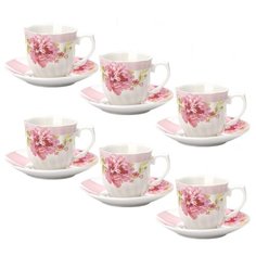 Кофейный сервиз Loraine 25961, 6 персон, 12 предм., белый/розовый