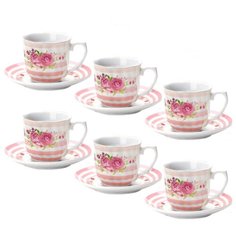 Кофейный сервиз Loraine 25956, 6 персон, 12 предм., белый/розовый
