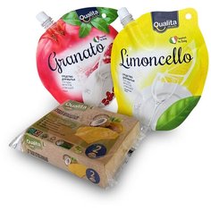 Набор Средство для мытья посуды QUALITA LIMONCHELLO и GRANATO дой-пак, 450млх2 + Губки QUALITA FIBRA NATURALE Eco life, 2шт