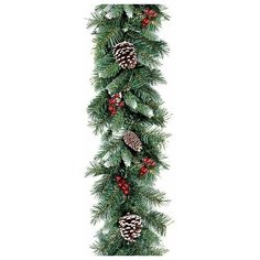 Гирлянда хвойная заснеженная с ягодами и шишками, хвоя - PVC, 274х25 см, National Tree Company