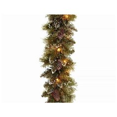 Гирлянда хвойная бристоль с шишками, 50 теплых белых LED-ламп, хвоя - леска+PVC, 274х25 см, батарейки, National Tree Company