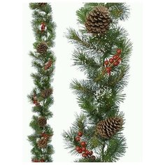 Гирлянда лесные сокровища, заснеженная с шишками и ягодами, хвоя - леска+PVC, 270х16 см, Kaemingk