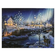 Светодиодное оптоволоконное настенное панно вечернее волшебство - река, олень, 30х40 см, Kaemingk