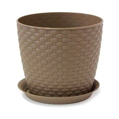 Кашпо IDEA (М-Пластика) с поддоном Ротанг 3 л (18 х 15.8 см) бежевый