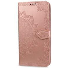 Чехол портмоне подставка для Realme C3 с декоративным тиснением на магнитной защелке розовый 100gadgets