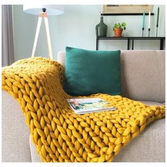 Плед крупной вязки Dollywool, 130*170 см, цвет желтый