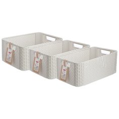 Набор корзин (3 шт.) с крышками CURVER RATTAN STYLE BOX L 24x44x33см кремовая