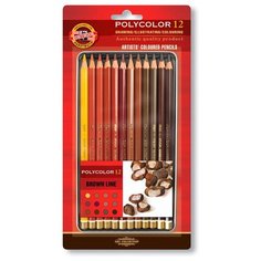 Карандаши цветные Koh-I-Noor Polycolor Brown Line 3822 3822012014BL дерево 12цв. цветной корпус мет.кор.