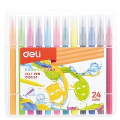 Фломастеры Deli EC10324 Color Emotion кисть смываемые 24цв. пластиковый пенал 24шт.