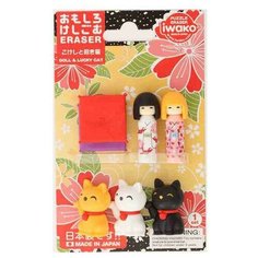 IWAKO Набор Ластиков куклы кокеши и кошки менеки неко 1 шт.