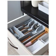 Лоток для столовых приборов 34х25см, цвет: серый DRINA