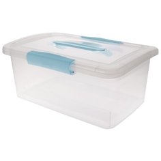 Ящик для хранения BranQ Laconic с защелками и ручкой 9 л 370х270х222 мм небесный прозрачный