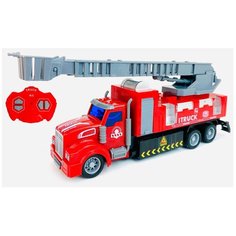 Радиоуправляемая пожарная машина SH091-126B Firefighter, Shanhuang Toys, движение вперед, назад, влево, вправо, подсветка кабины, подвижная лестница, 1:48, на пульте управления, 29х25х5.6 см