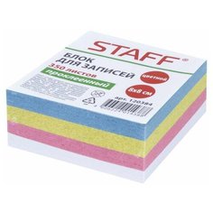 Блок для записей STAFF, проклеенный, куб 8х8 см, 350 листов, цветной, чередование с белым, 120384