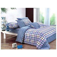 Постельное белье семейное СайлиД A-112, поплин, 2 наволочки 70 х 70 см, голубой