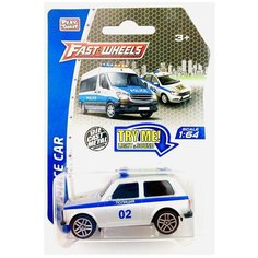 Модель металлической машины "Полиция" A6706 Fast Wheels, звук сирены, сигнализации, светятся мигалки, инерционная машинка Play Smart, 1:64, 8х3.5х3 см