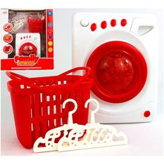 Стиральная машина Family Small Toys игрушка на батарейках, 1716250 JianGyun Toys, корзина, 2 вешалки, звук воды, подсветка, 12х9.5х5 см